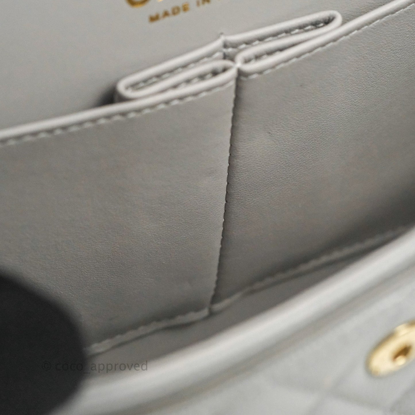 Chanel Small Classic Quilted Flap Grey Caviar Gold Hardware 21A