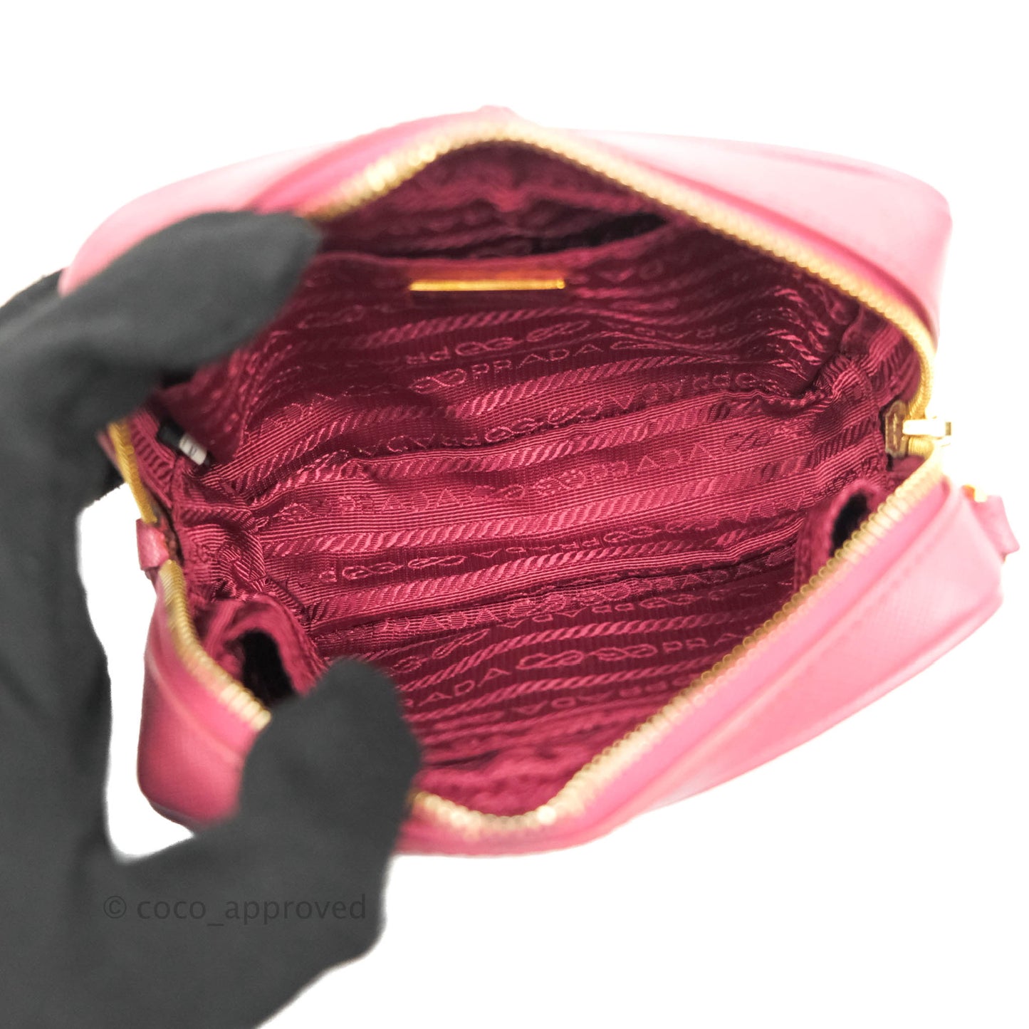 Prada Saffiano Mini Camera Bag in Red Gold Hardware