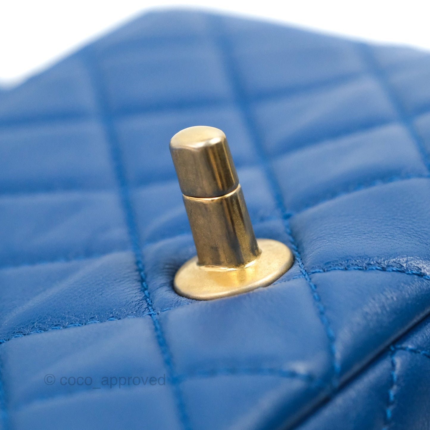Chanel Mini Square Pearl Crush Quilted Blue Lambskin Aged Gold Hardware