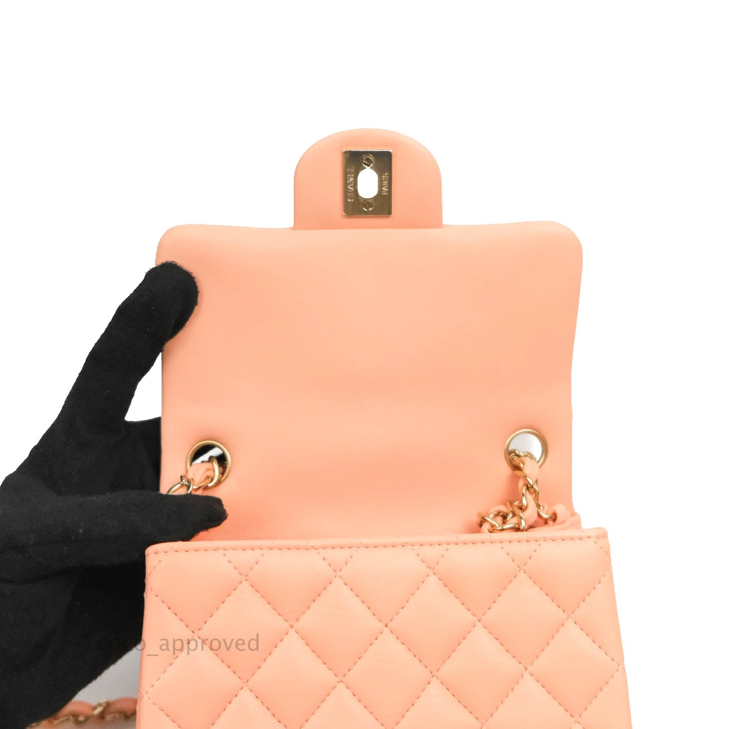 Chanel Quilted Mini Square Beige Pink Lambskin Gold Hardware