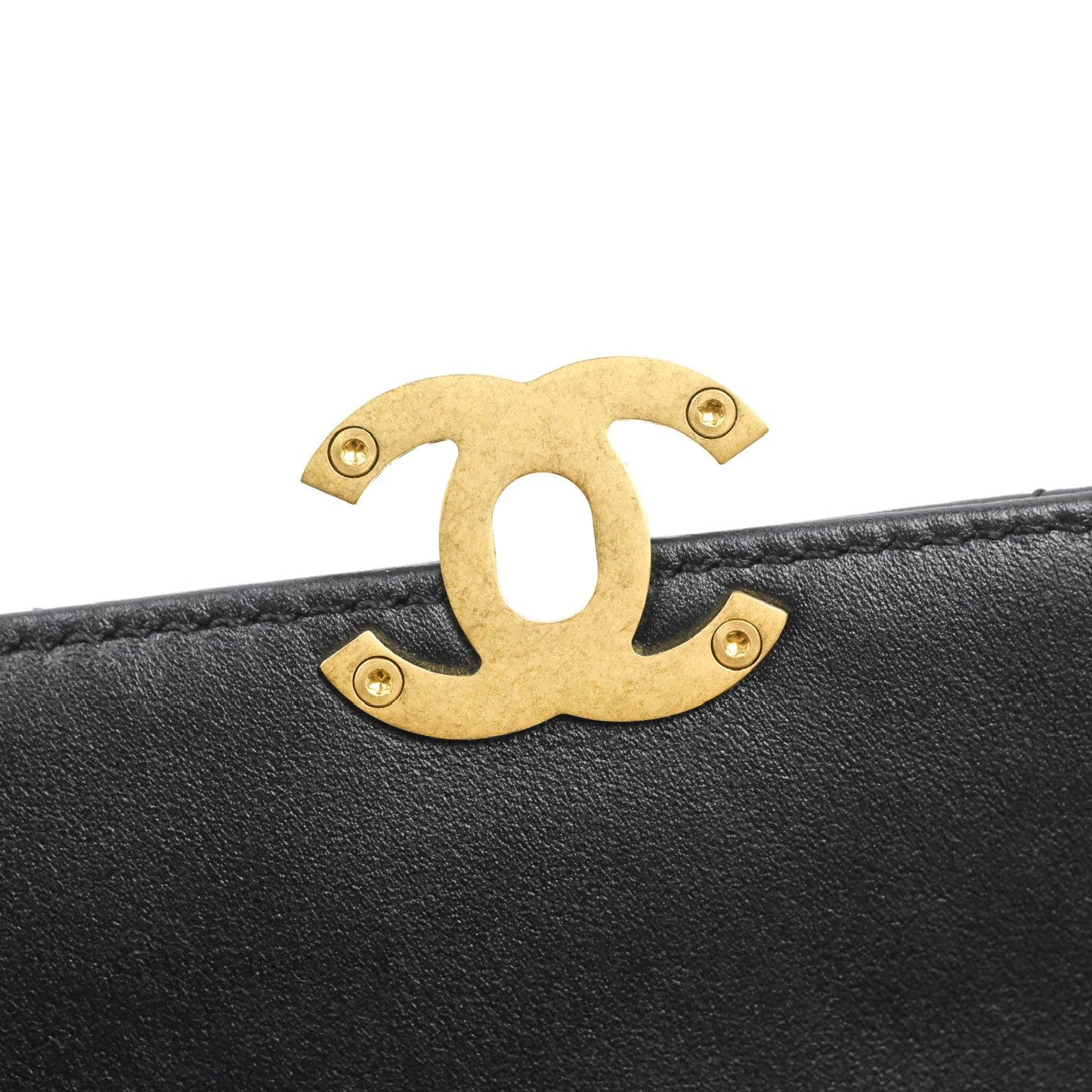 Chanel Small Chain Bar Flap Bag Black Calfskin Aged Gold Hardware