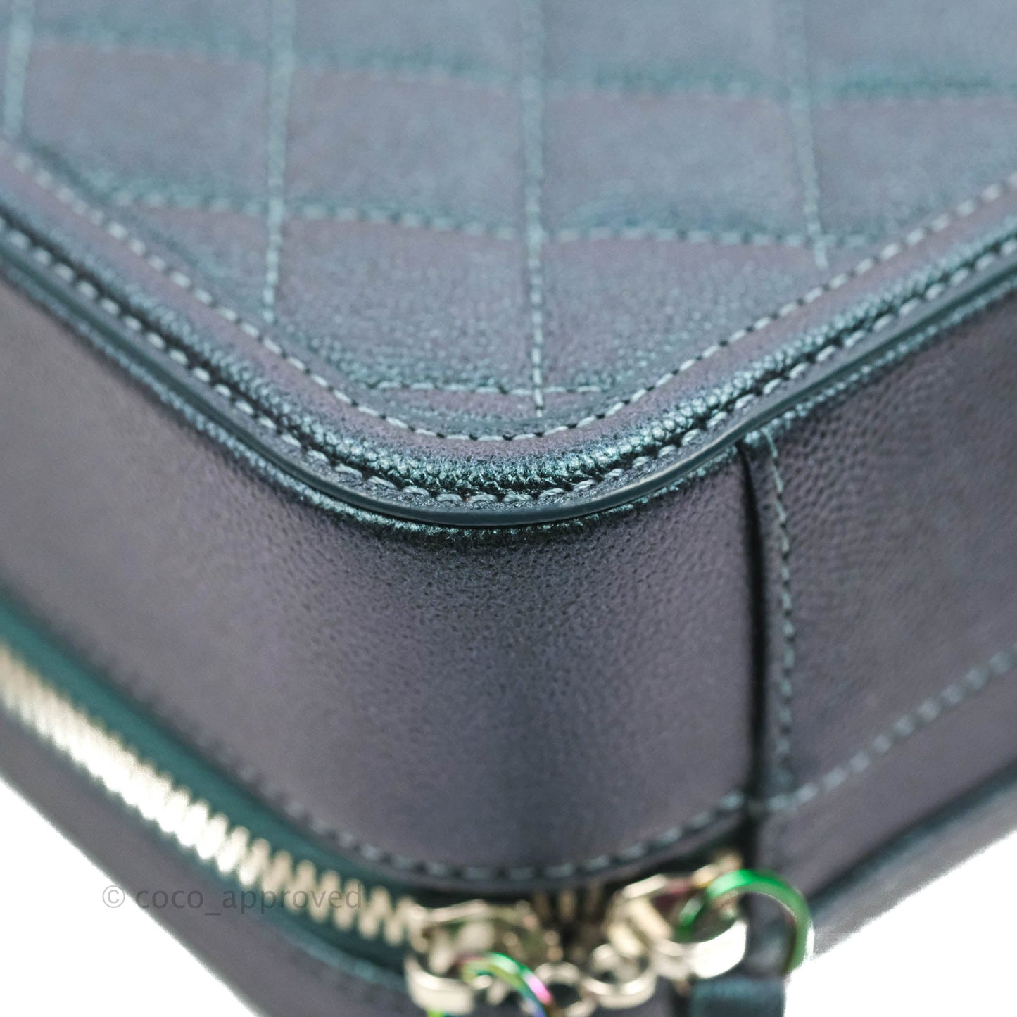 Chanel Quilted Medium CC Filigree Vanity Case Iridescent Dark Turquoise Caviar Rainbow Hardware