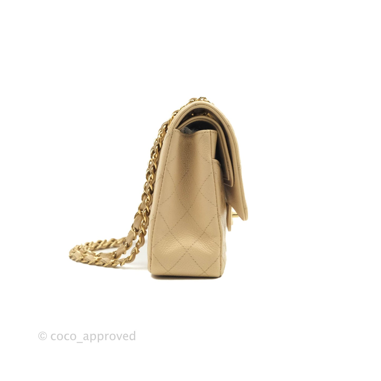 Chanel Classic Medium Flap Quilted Beige Caviar Gold Hardware