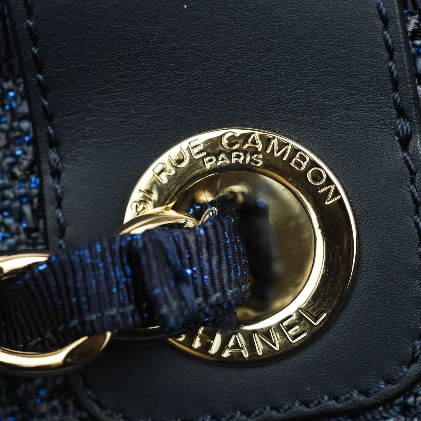 Chanel Large Deauville Navy Blue Glitter Canvas Gold Hardware