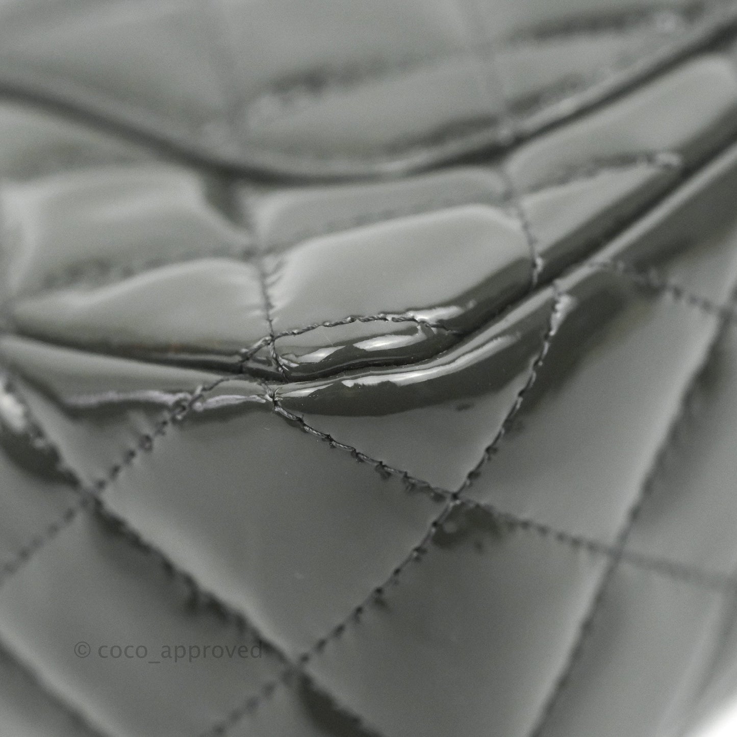 Chanel Quilted Mini Rectangular Dark Grey Patent Silver Hardware