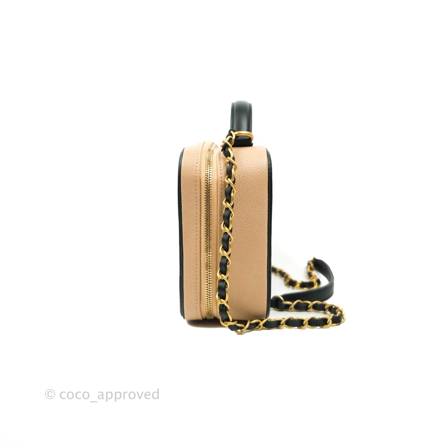 Chanel Quilted Medium CC Filigree Vanity Case Beige Caviar Gold Hardware