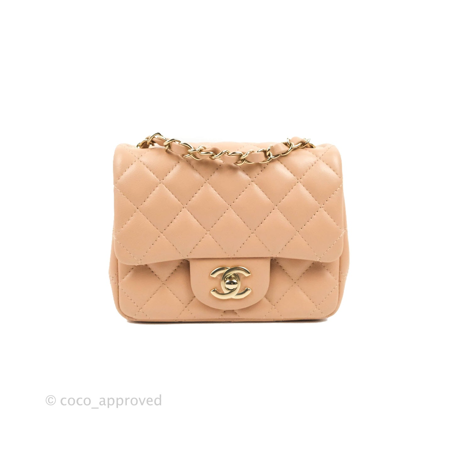Chanel Mini Square Beige Lambskin Gold Hardware 21A