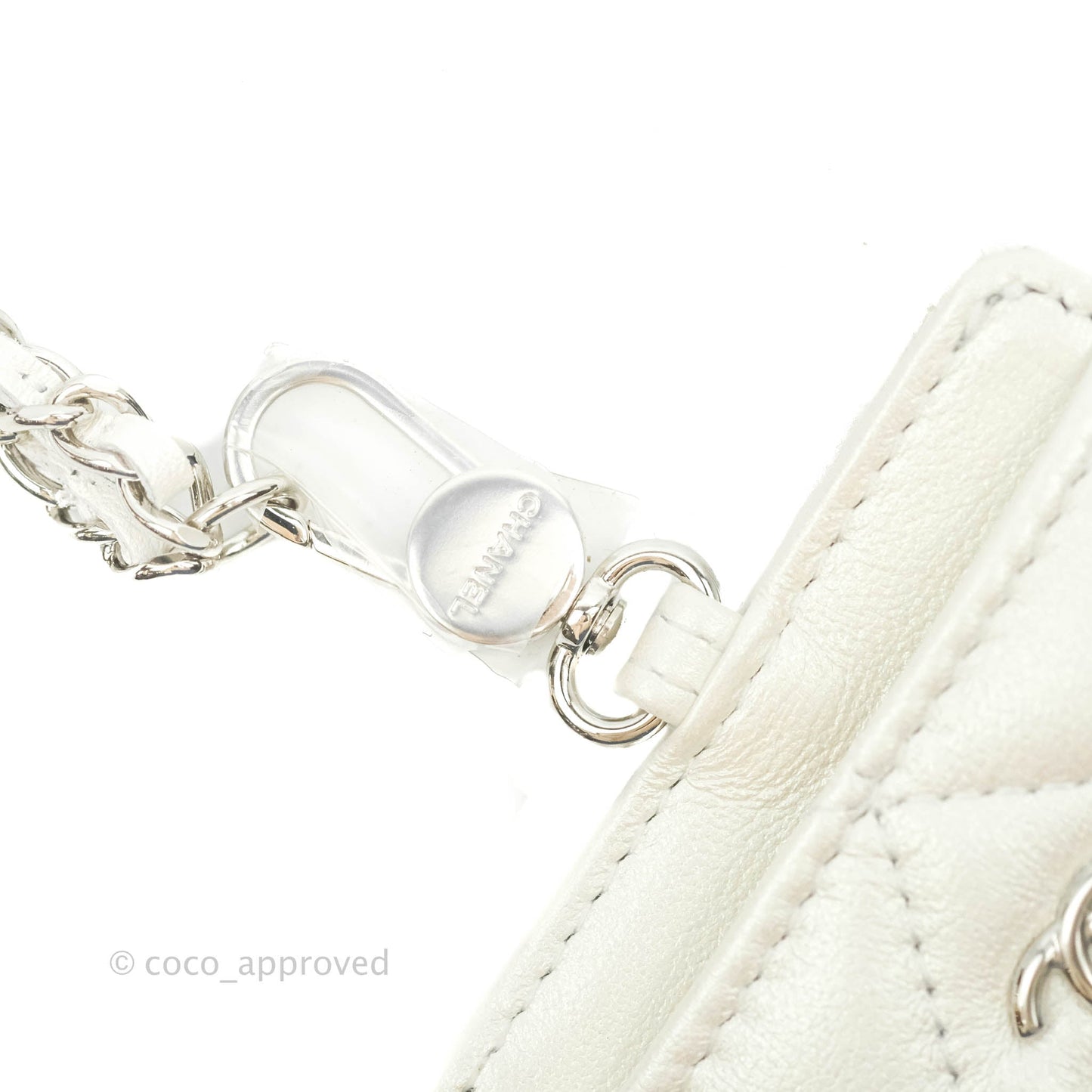 Chanel Classic Chain Card Holder Iridescent White Lambskin Silver Hardware