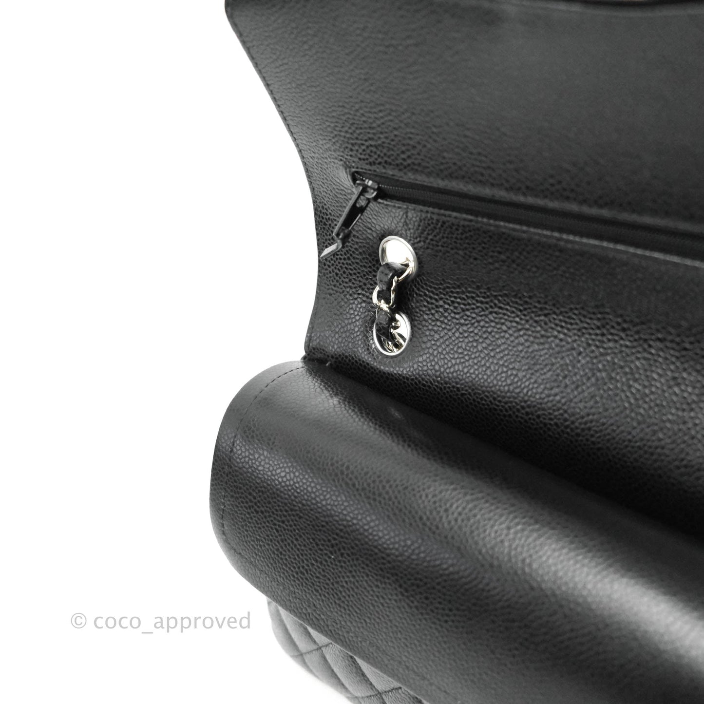 Chanel Classic M/L Medium Double Flap Bag Black Caviar Silver Hardware
