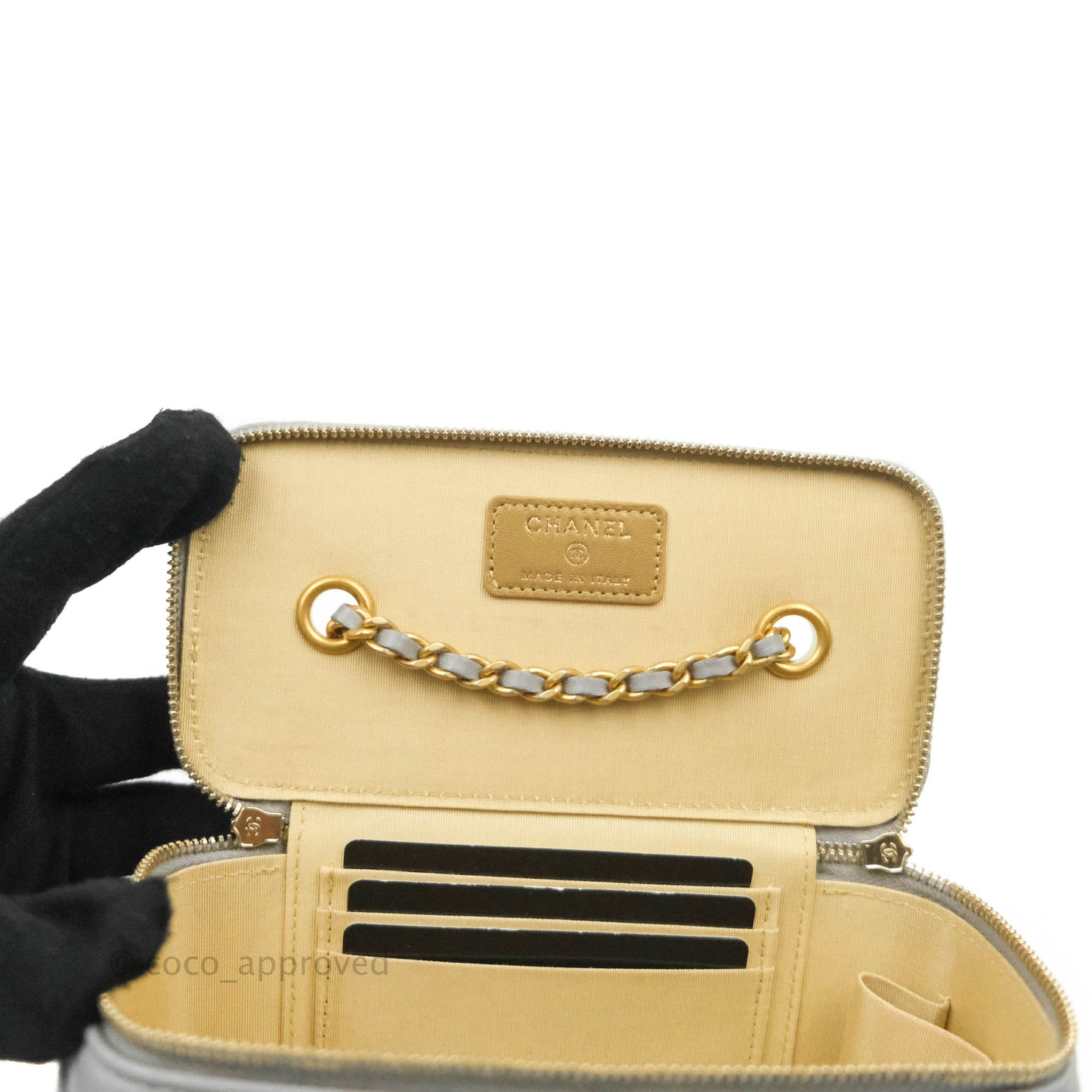 Chanel Vanity with Pearl Crush Chain Grey Lambskin Aged Gold Hardware