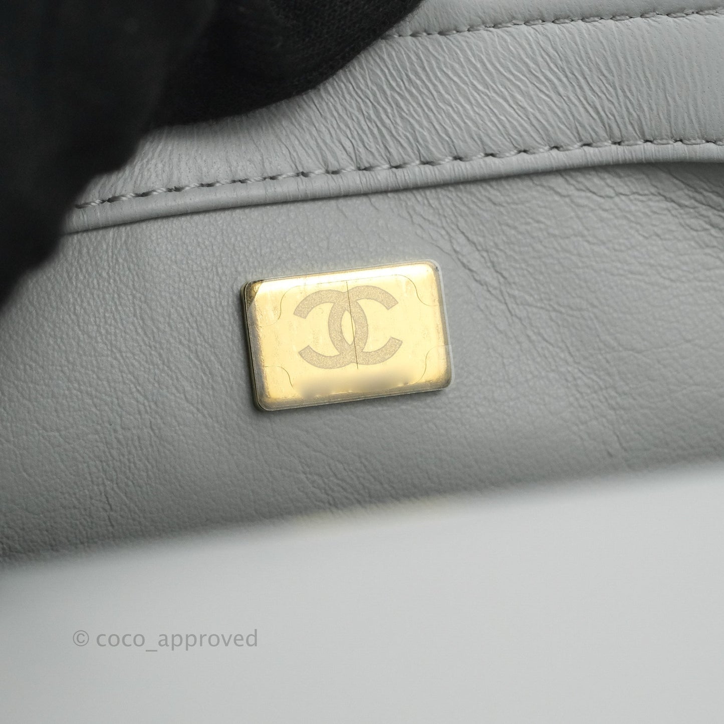 Chanel Quilted Mini Rectangular Pearl Crush Light Grey Lambskin Aged Gold Hardware