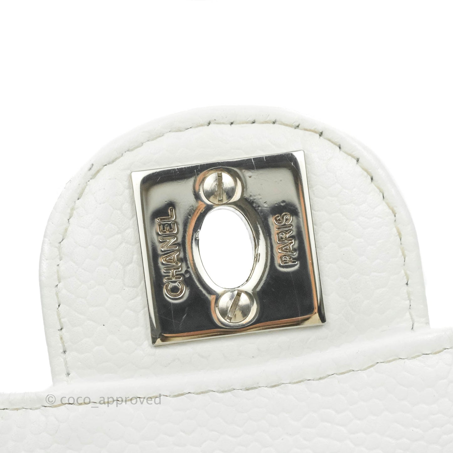 Chanel Quilted Vintage Mini Square Flap White Caviar Silver Hardware