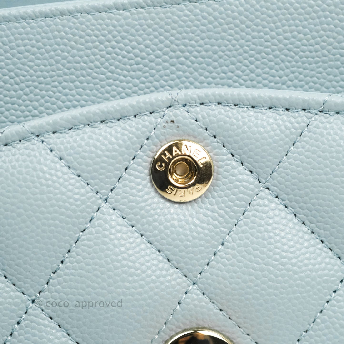Chanel Small Classic Quilted Flap Light Blue Caviar Gold Hardware