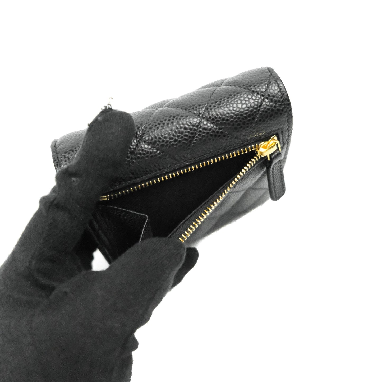 Chanel Classic Flap Wallet Black Caviar Gold Hardware⁣