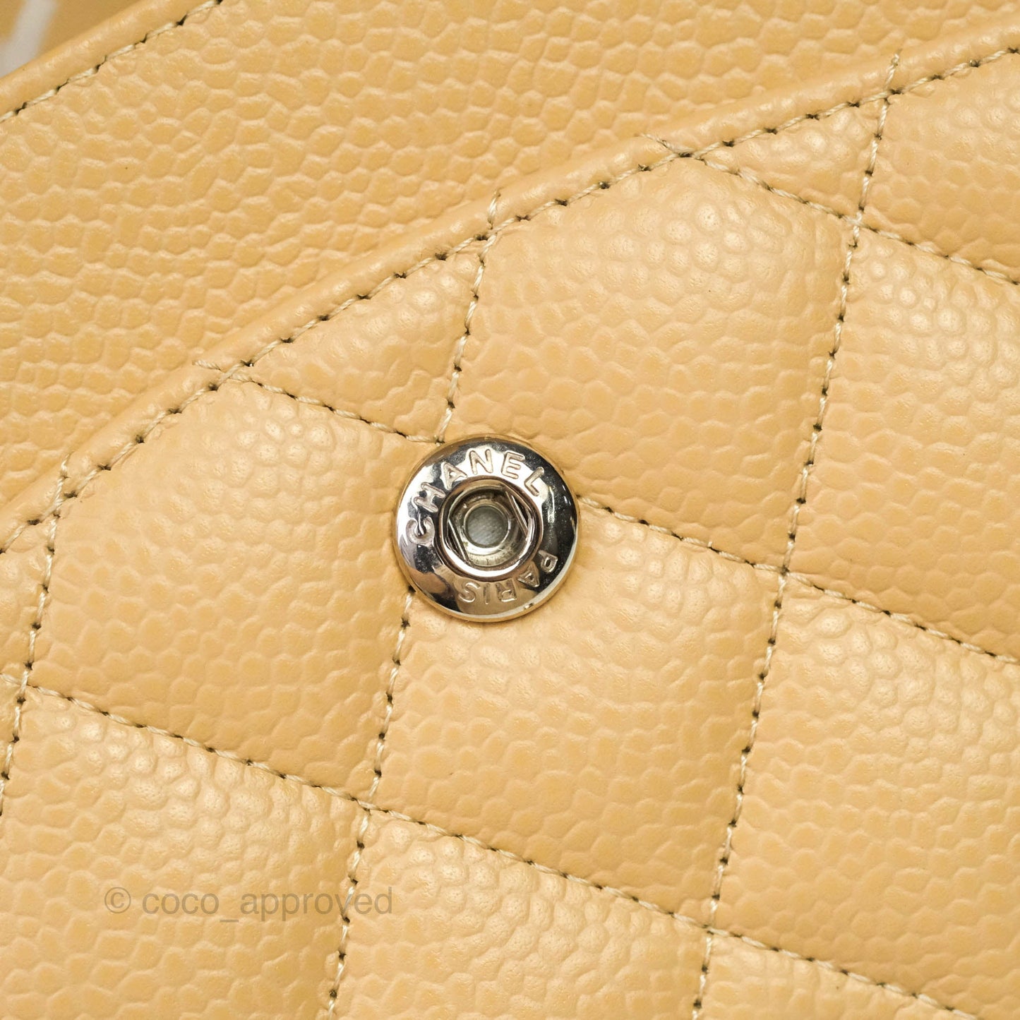 Chanel Classic M/L Medium Double Flap Beige Caviar Silver Hardware