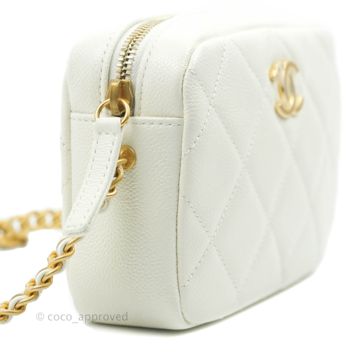 Chanel Melody Camera Bag White Caviar Gold Hardware 22S