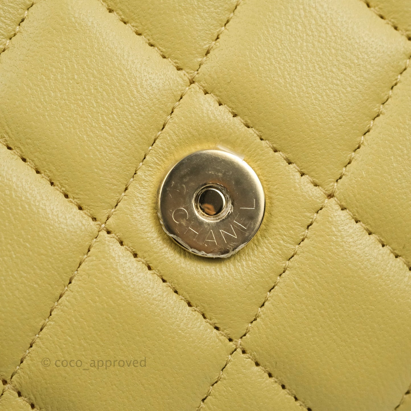 Chanel Mini Handle Clutch With Chain Yellow Lambskin Gold Hardware