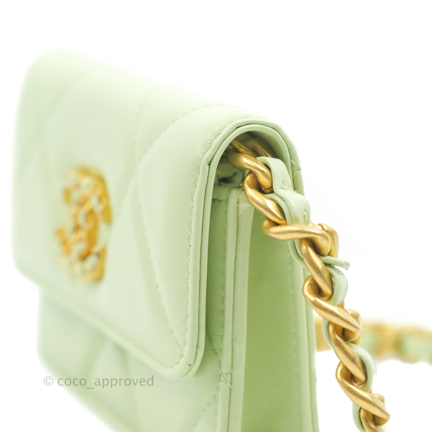 Chanel 19 Mini Clutch with Chain Light Green Lambskin Mixed Hardware 22C