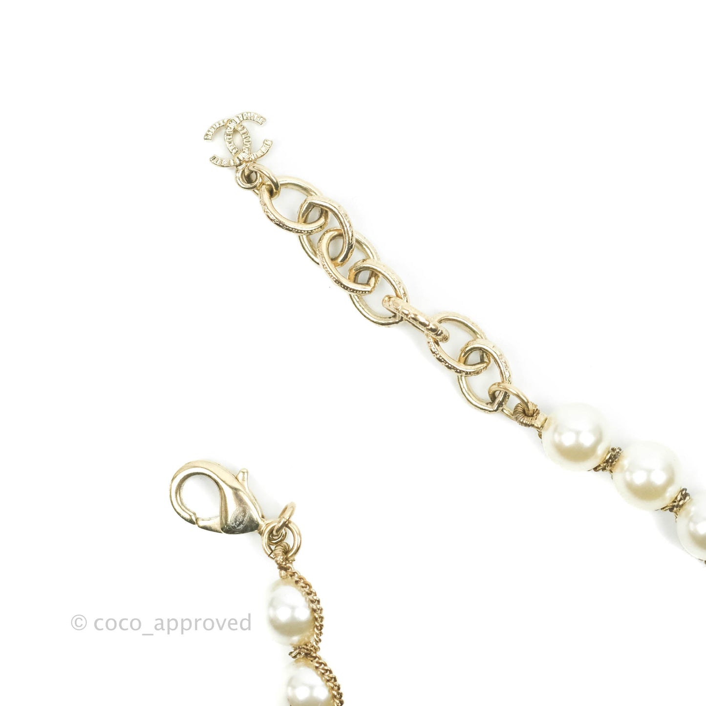Chanel CC Crystal Pearl Bracelet Gold Tone 19C