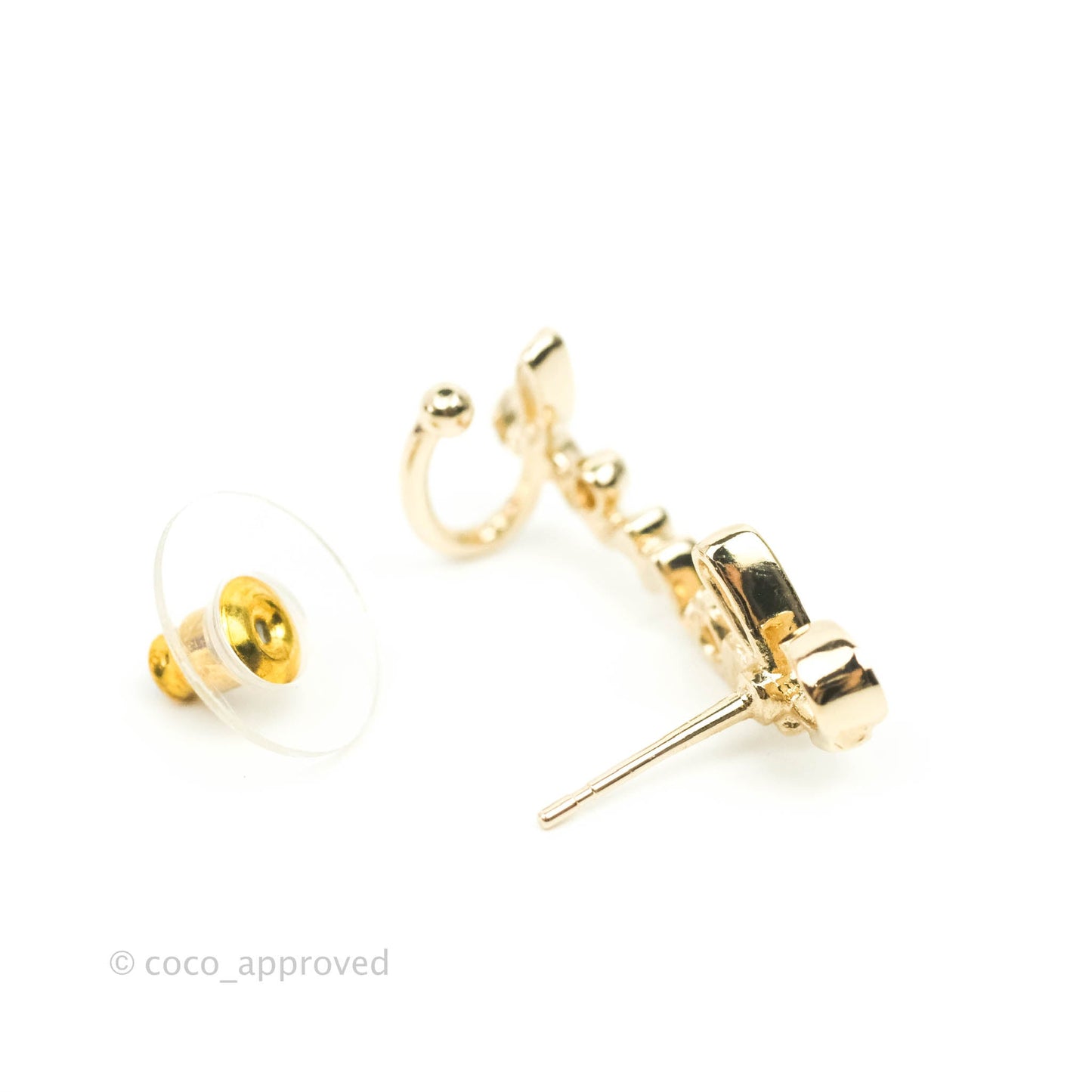 Chanel CC Coco Crystal Earrings Ear Cuff Gold Tone 22P