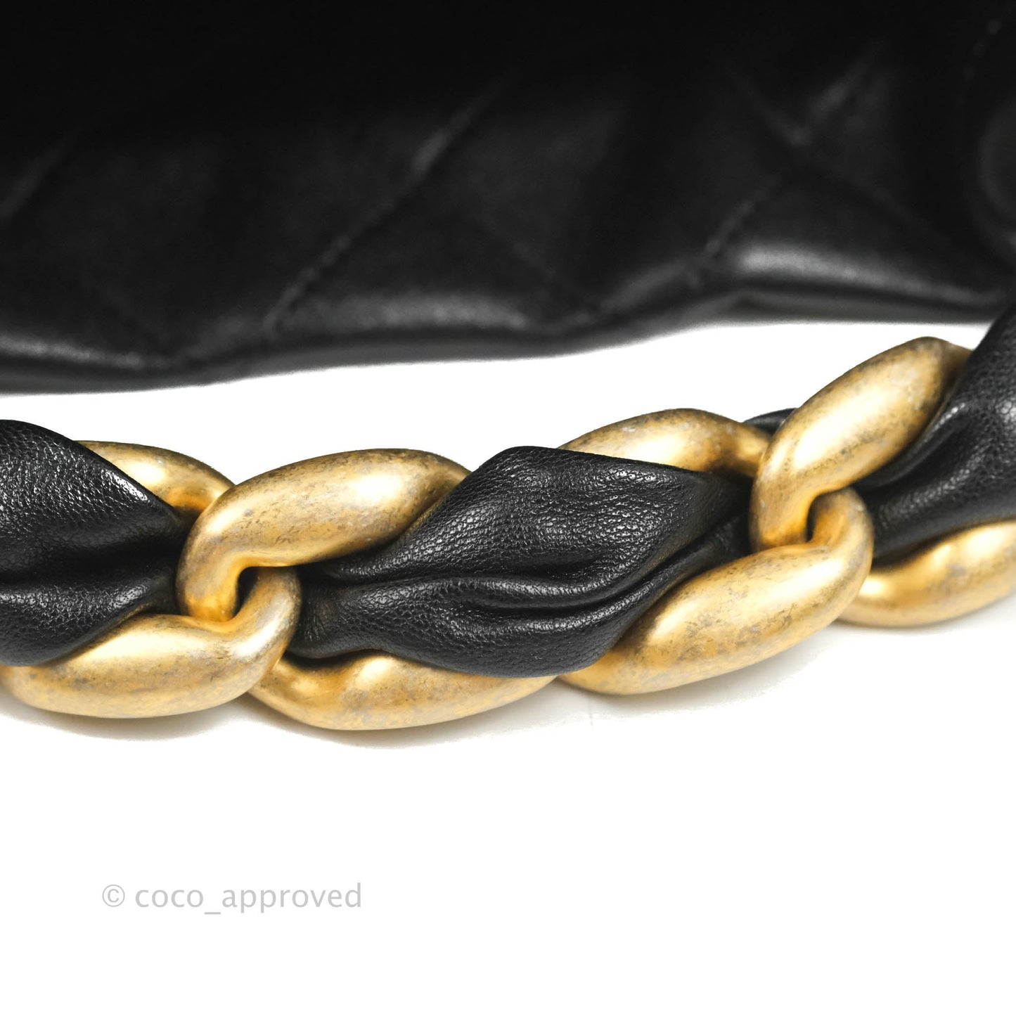Chanel Small Entwined Chain Drawstring Bucket Bag Black Lambskin Age Gold Hardware