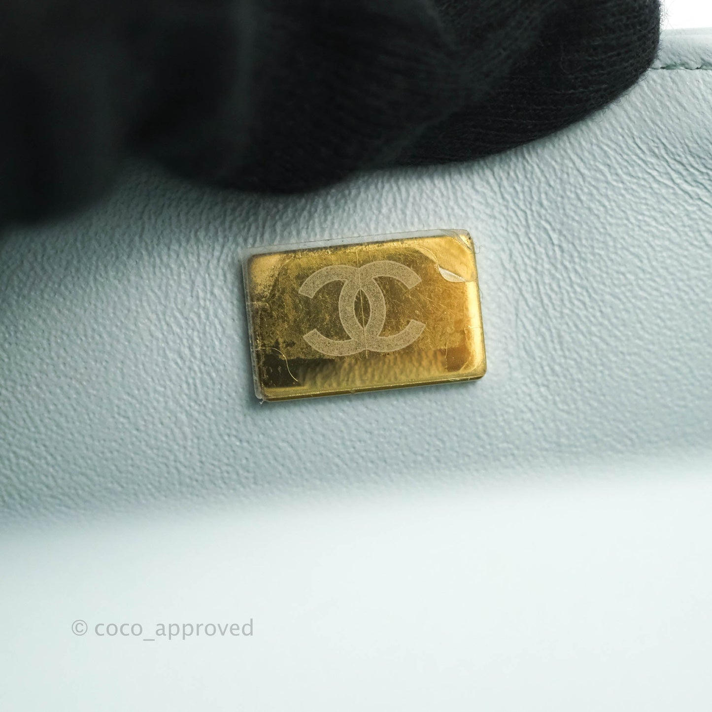 Chanel Top Handle Mini Rectangular Flap Bag Light Blue Lambskin Gold Hardware