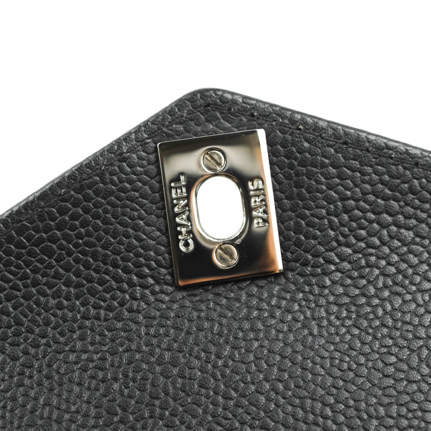 Chanel Medium Chevron Quilted Flap Black Grained Calfskin Silver Hardware