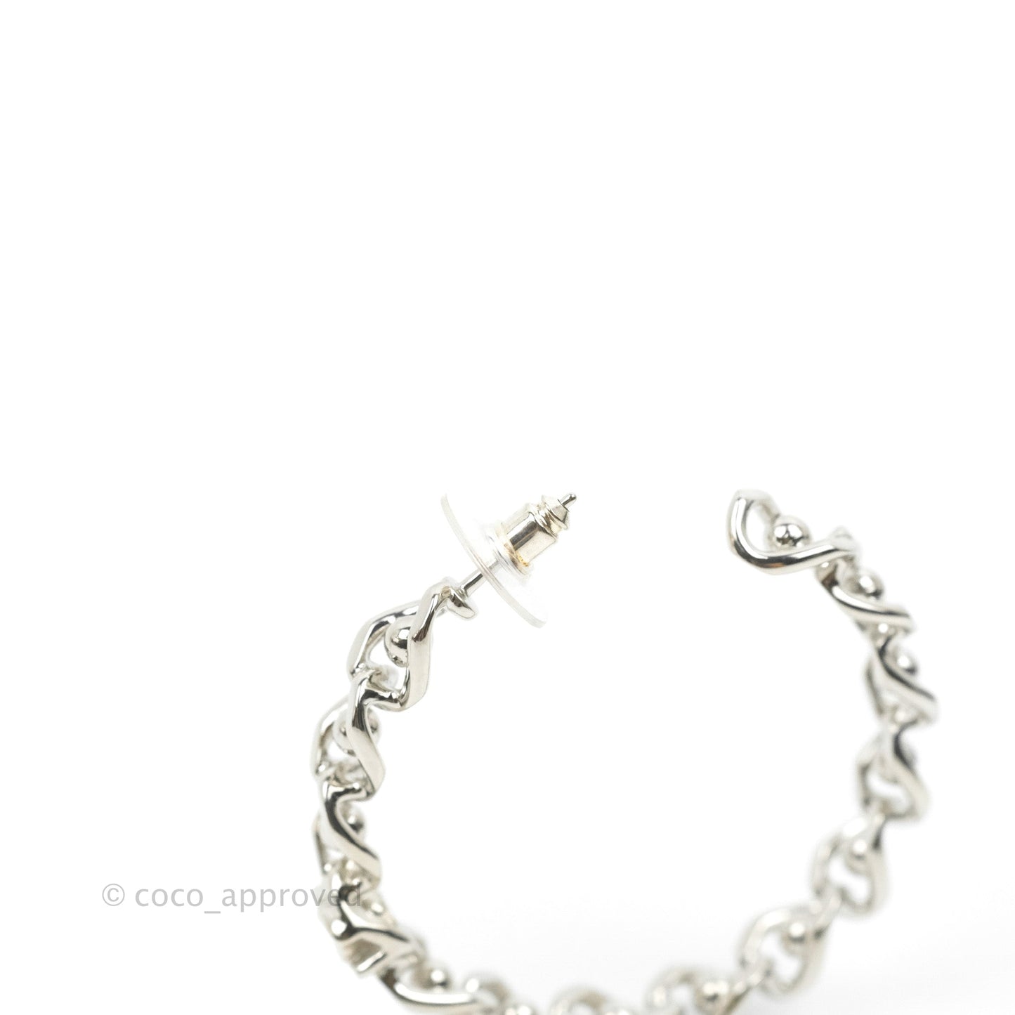 Chanel CC Chain Hoop Earrings Silver Tone 22A