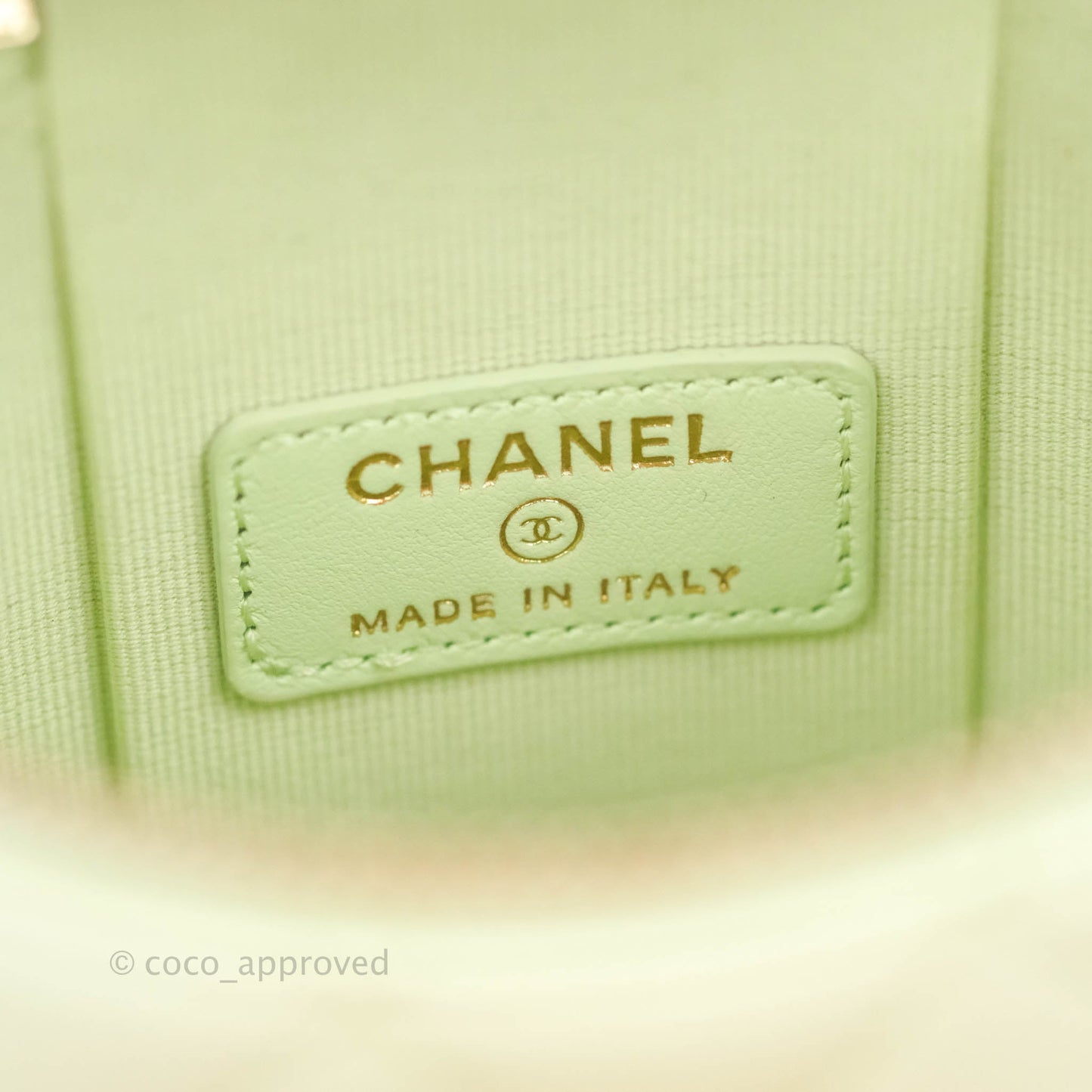 Chanel Vanity Phone Holder With Chain Light Mint Green Caviar Gold Hardware