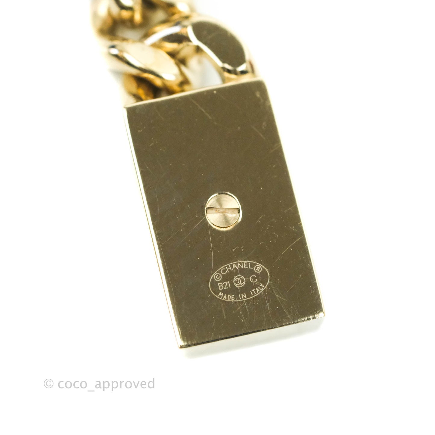 Chanel Chain CC Crystal Plate Drop Earrings Gold Tone 21C