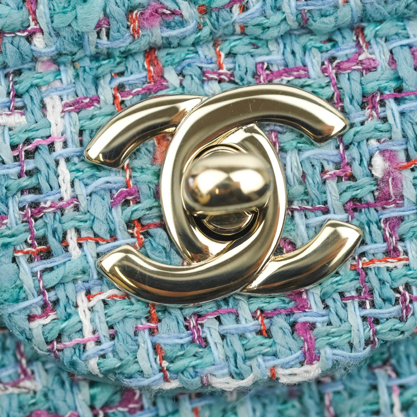 Chanel Quilted Mini Rectangular Flap Blue Tweed Gold Hardware