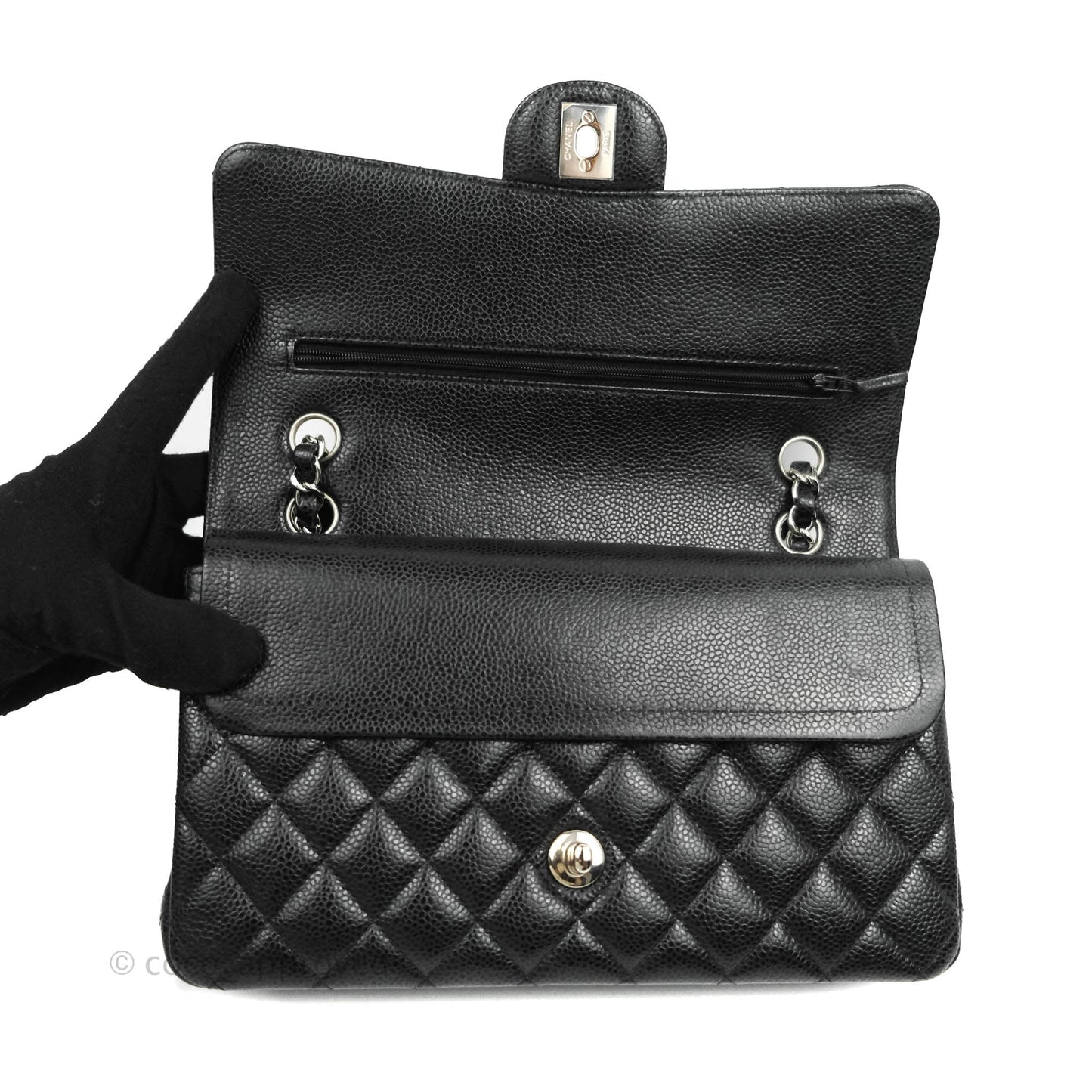 Chanel Classic Double Flap M/L Black Caviar Silver Hardware