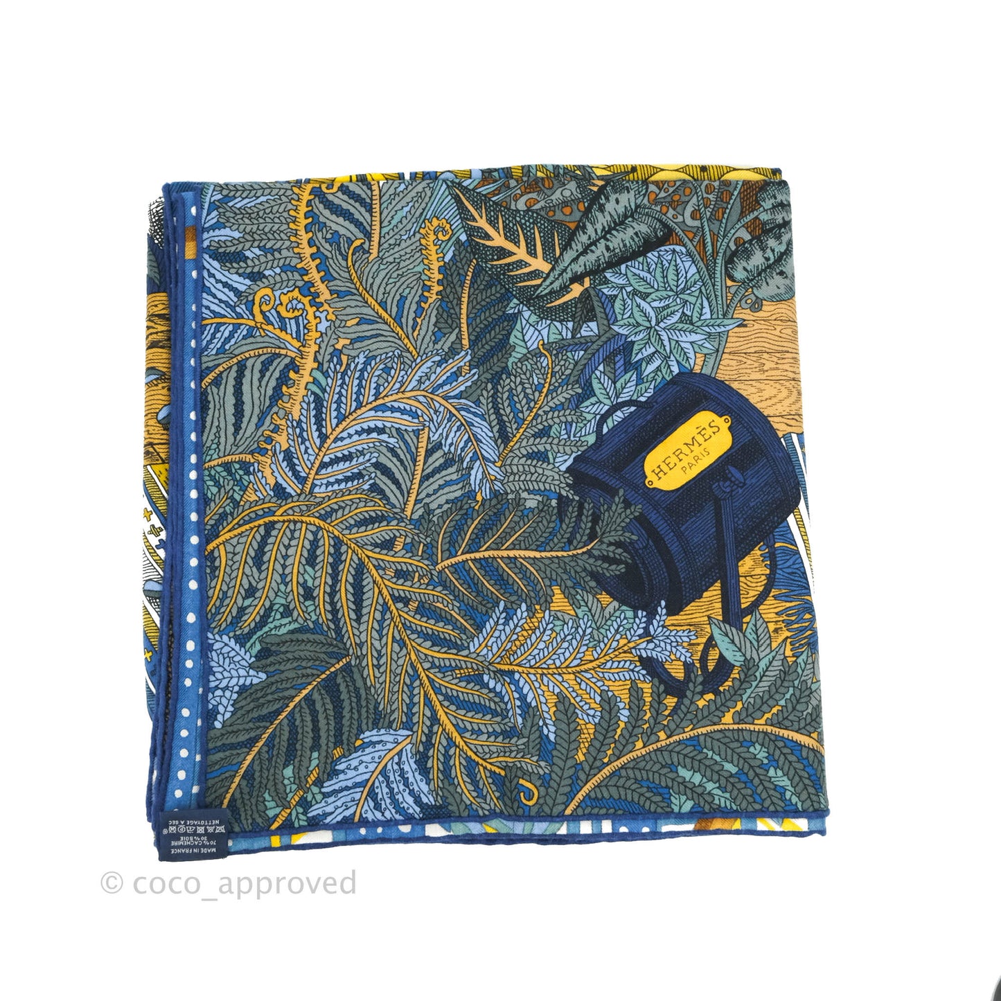 Hermes Acte III, Scene I, La Clairiere shawl 140 Scarf Bleu Nuit/Jaune/Vert