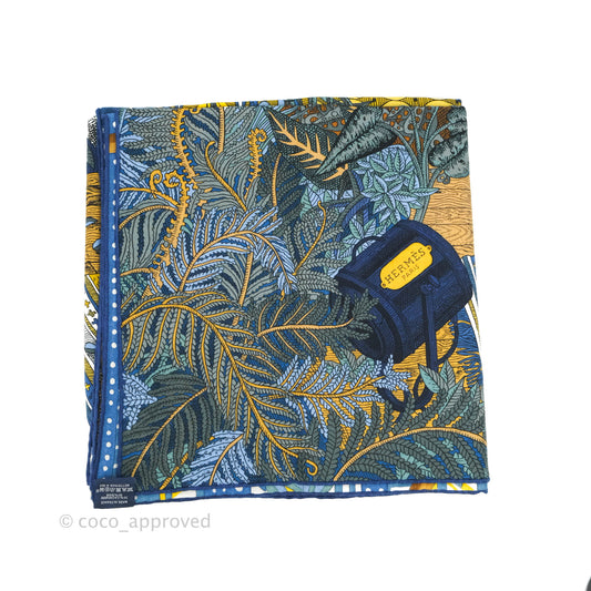 Hermes Acte III, Scene I, La Clairiere shawl 140 Scarf Bleu Nuit/Jaune/Vert