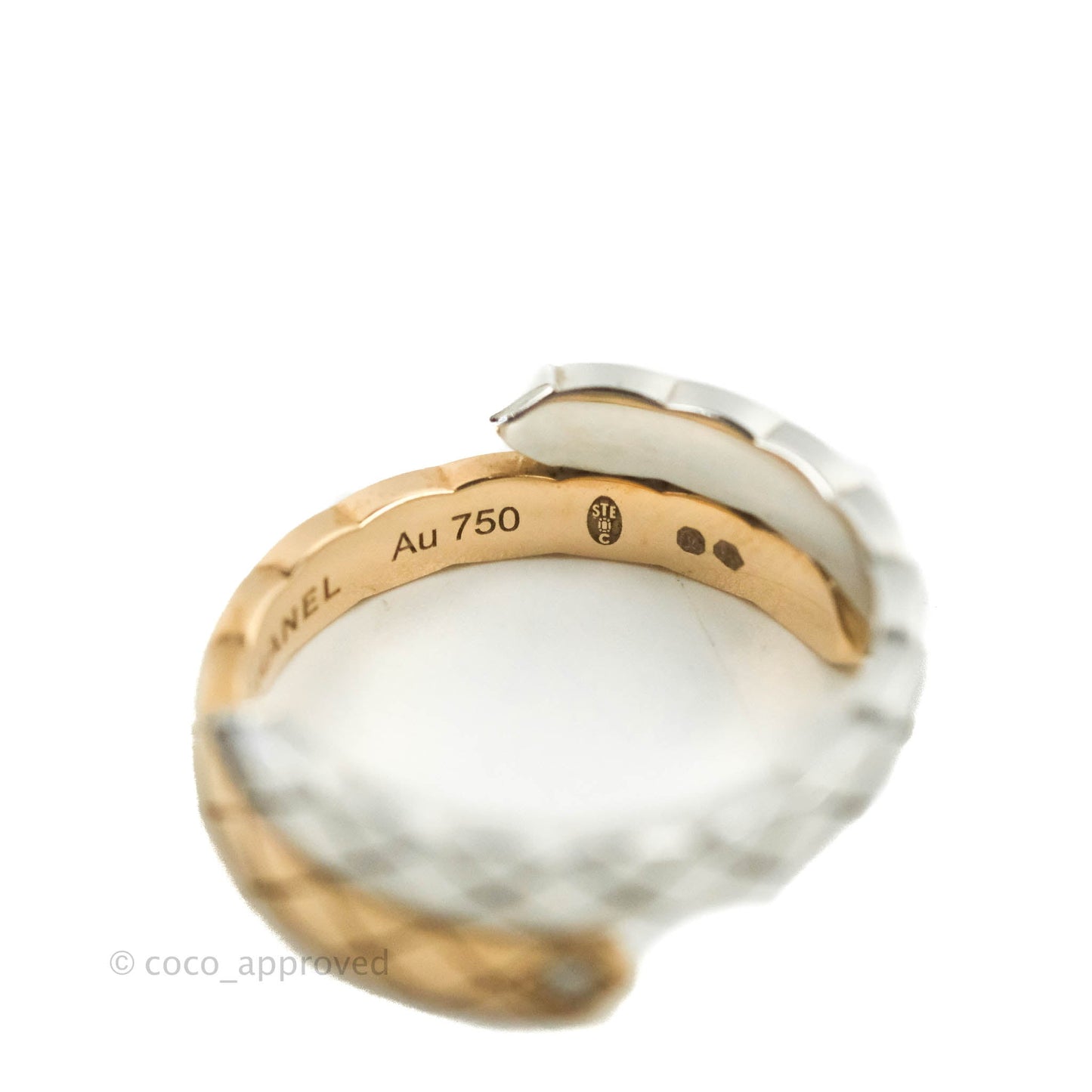 Chanel Crystal Coco Crush Toi Et Moi Ring 18K White & Beige Gold Size 52