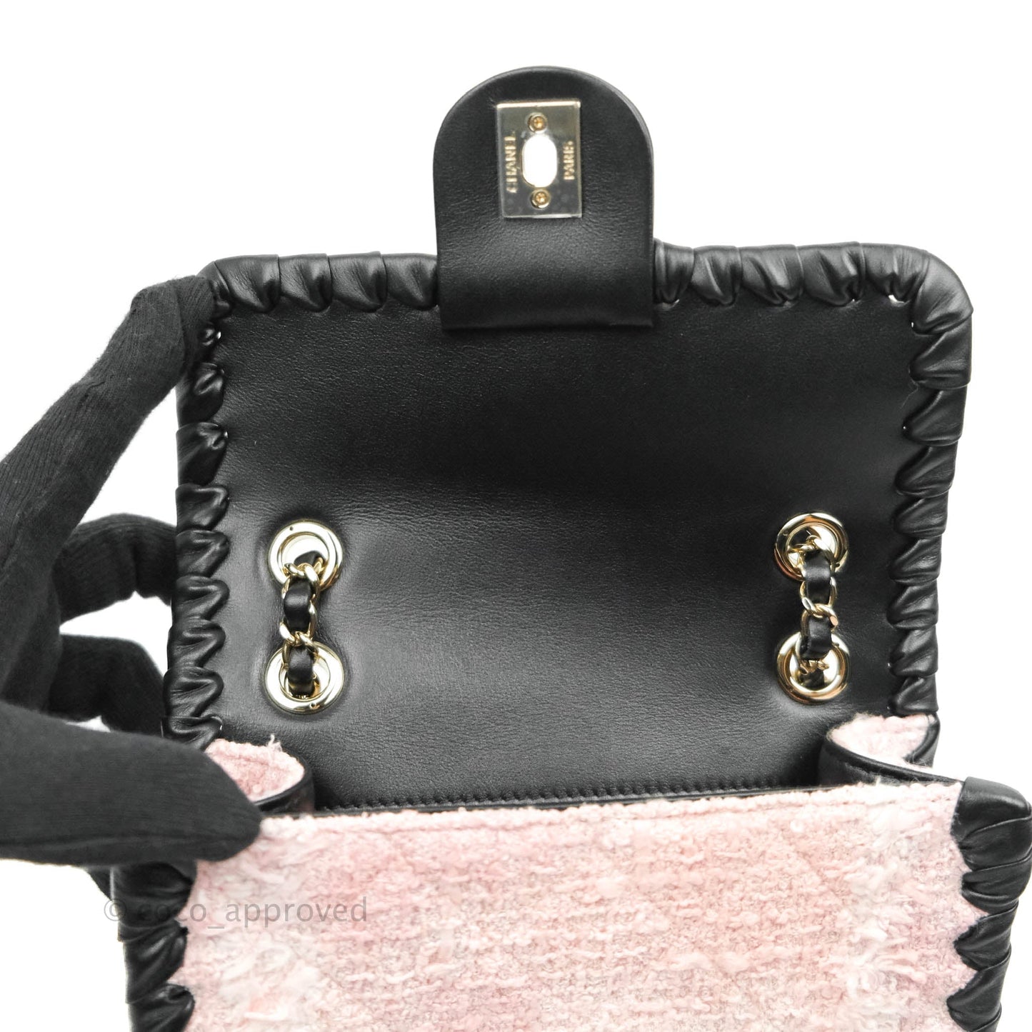 Chanel Mini My Own Frame Flap Pink White Tweed Braided Calfskin 22S