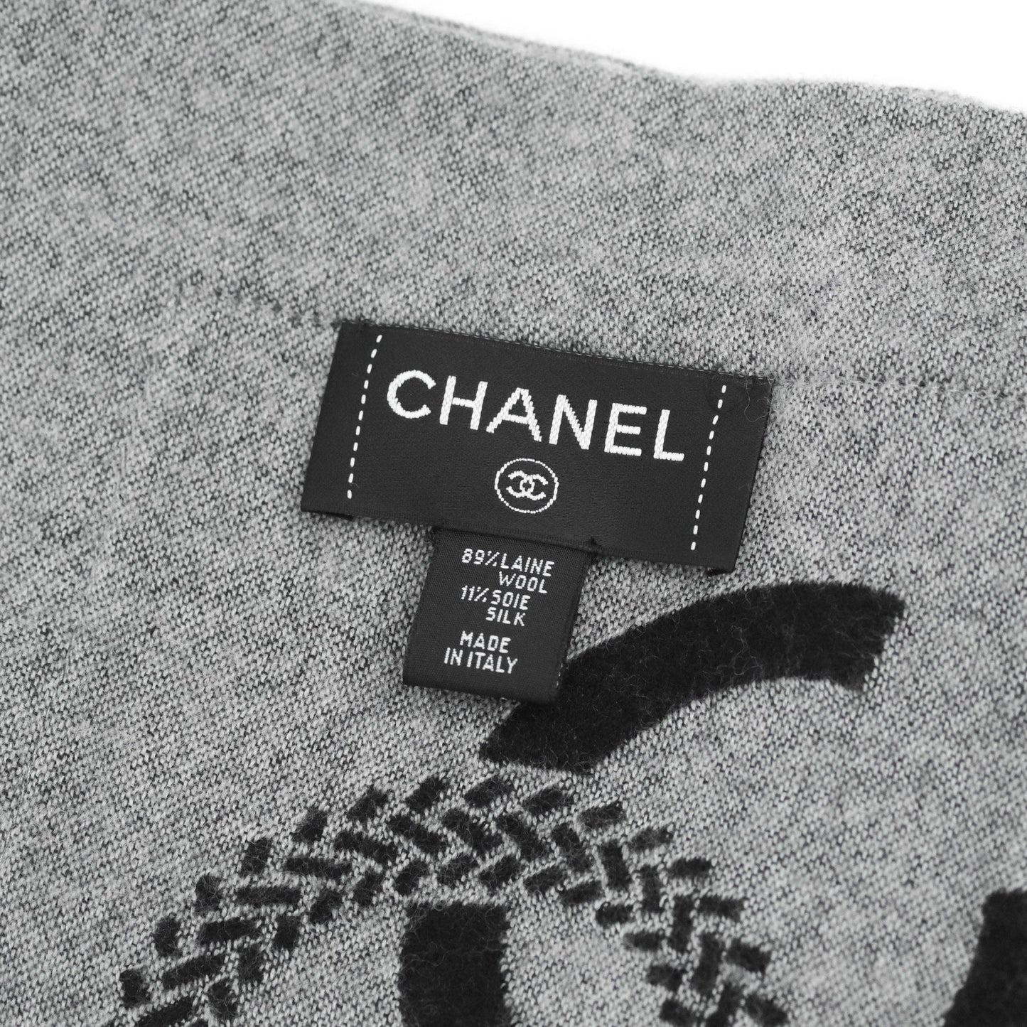 Chanel Travel Set Blanket & Sleep Eye Mask Black/Grey Wool/Silk