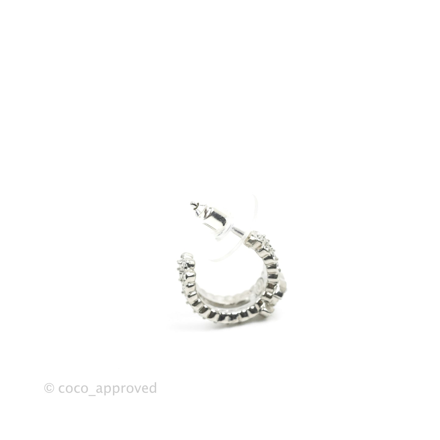 Chanel CC Crystal Hoop Earrings Silver Tone 22B