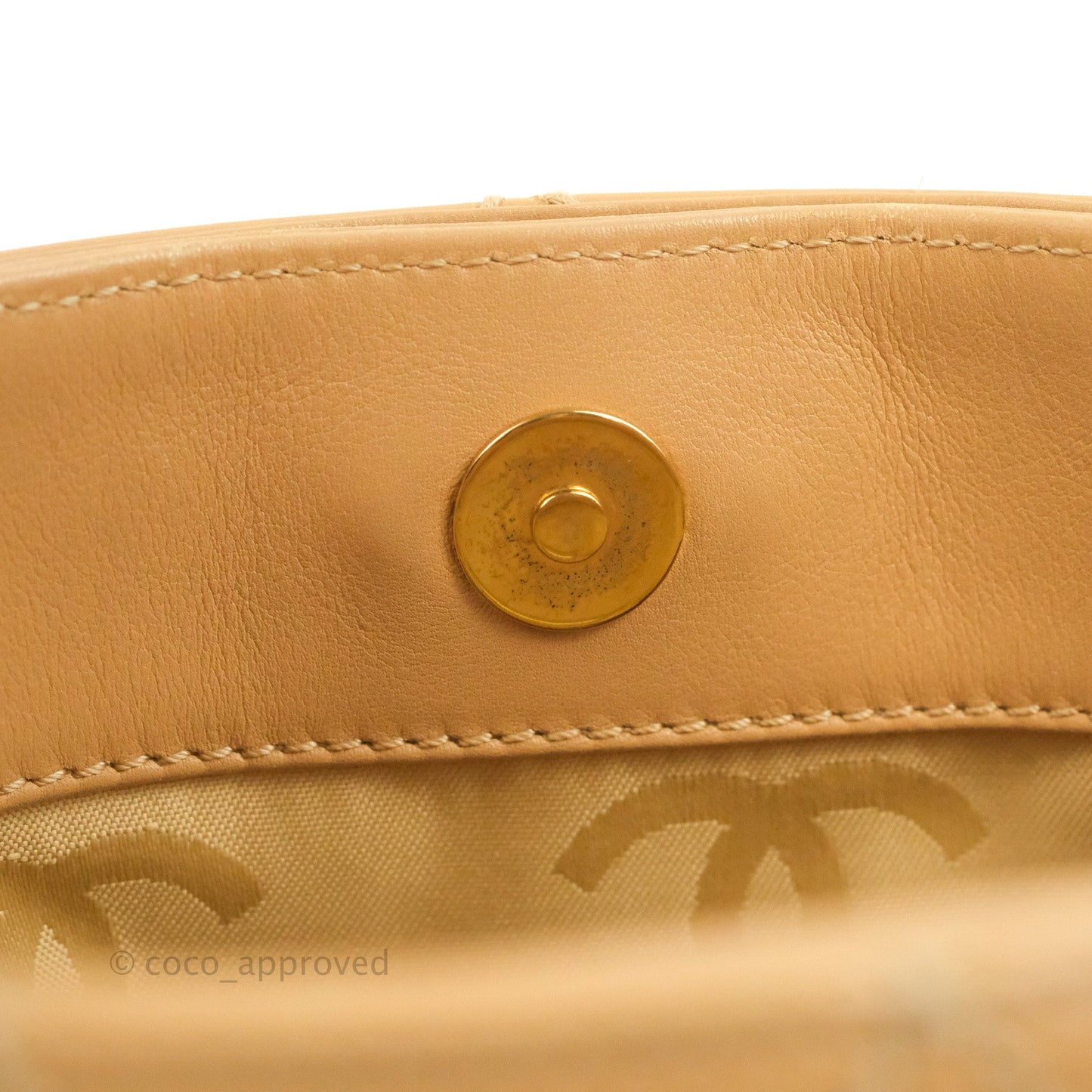 Chanel Vintage Quilted CC Tote Bag Beige Calfskin Gold Hardware