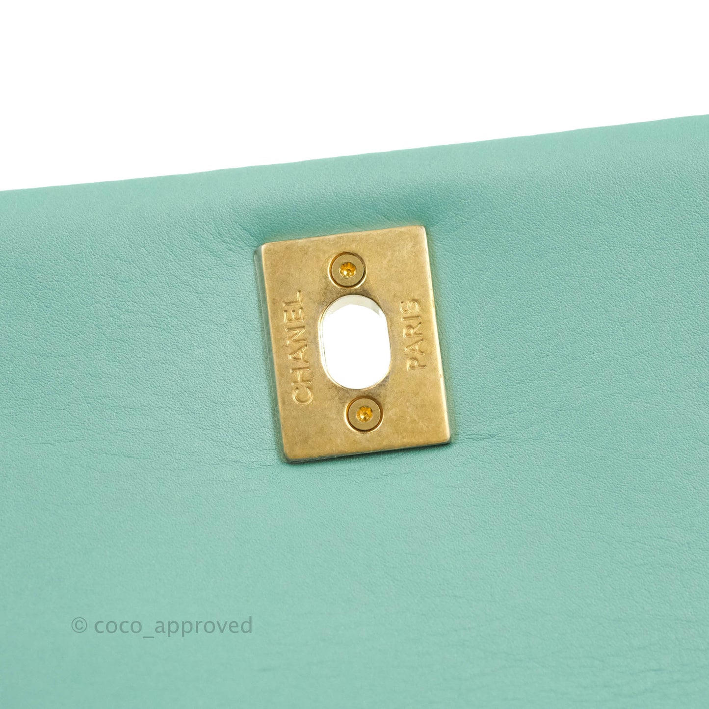 Chanel Quilted Small Day Trip Tiffany Blue Green Lambskin Aged Gold Hardware