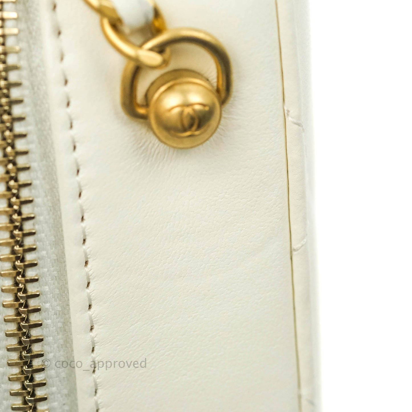 Chanel Mini Pearl Crush Quilted Camera Case White Lambskin Aged Gold Hardware