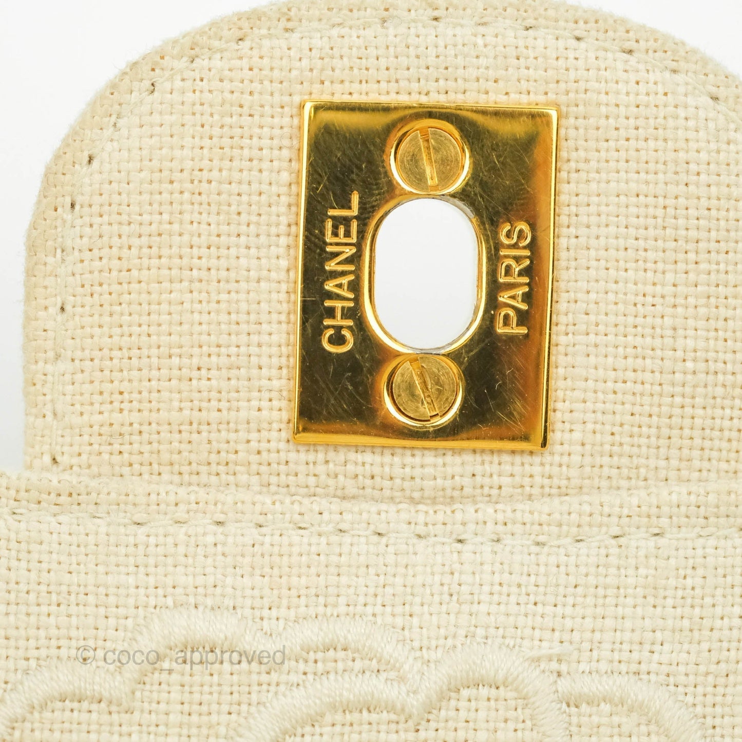 Chanel Small Flap Camellia Embroidered Ivory Beige Linen Canvas 24K Gold Hardware