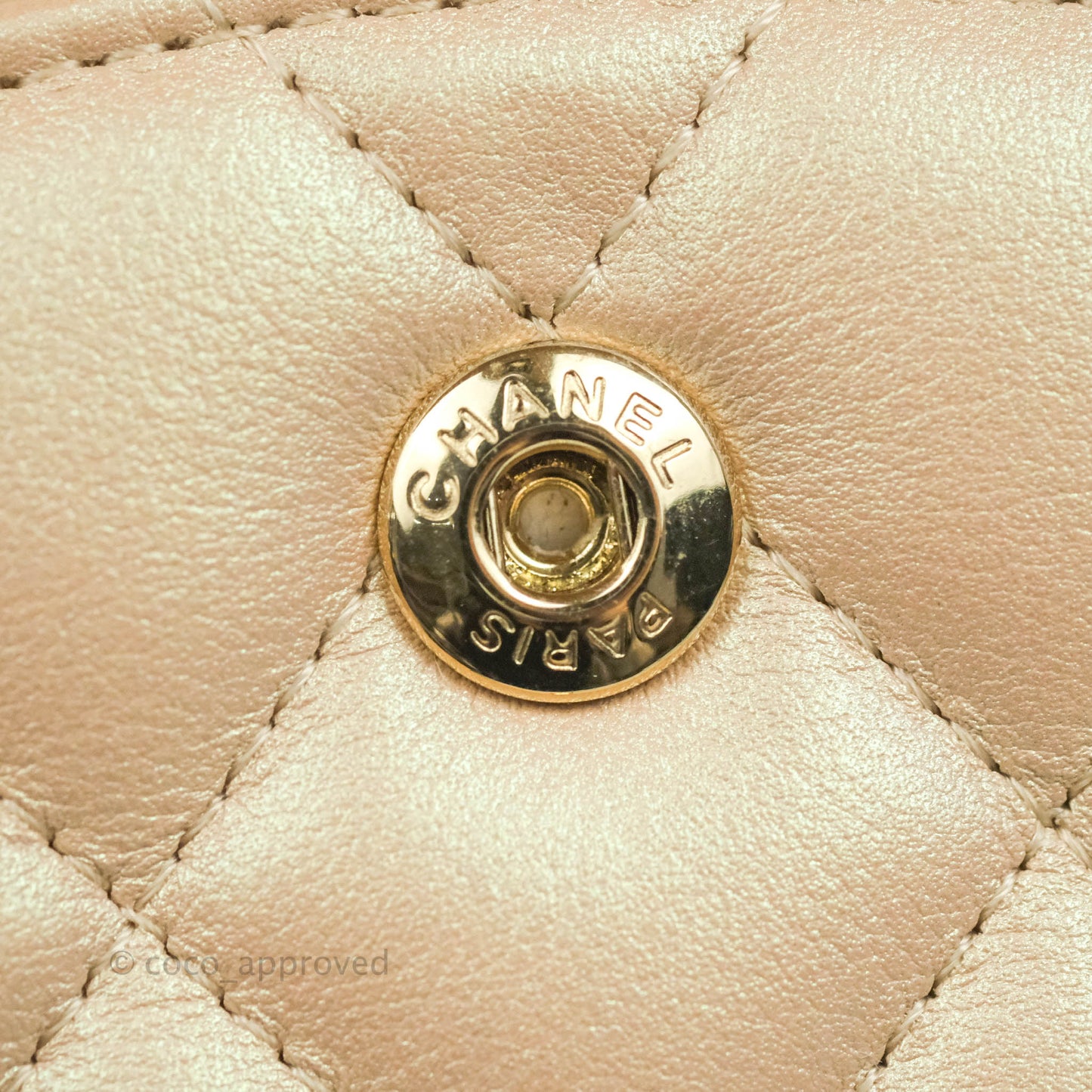 Chanel Classic M/L Medium Double Flap Iridescent Beige Calfskin Gold Hardware 21S