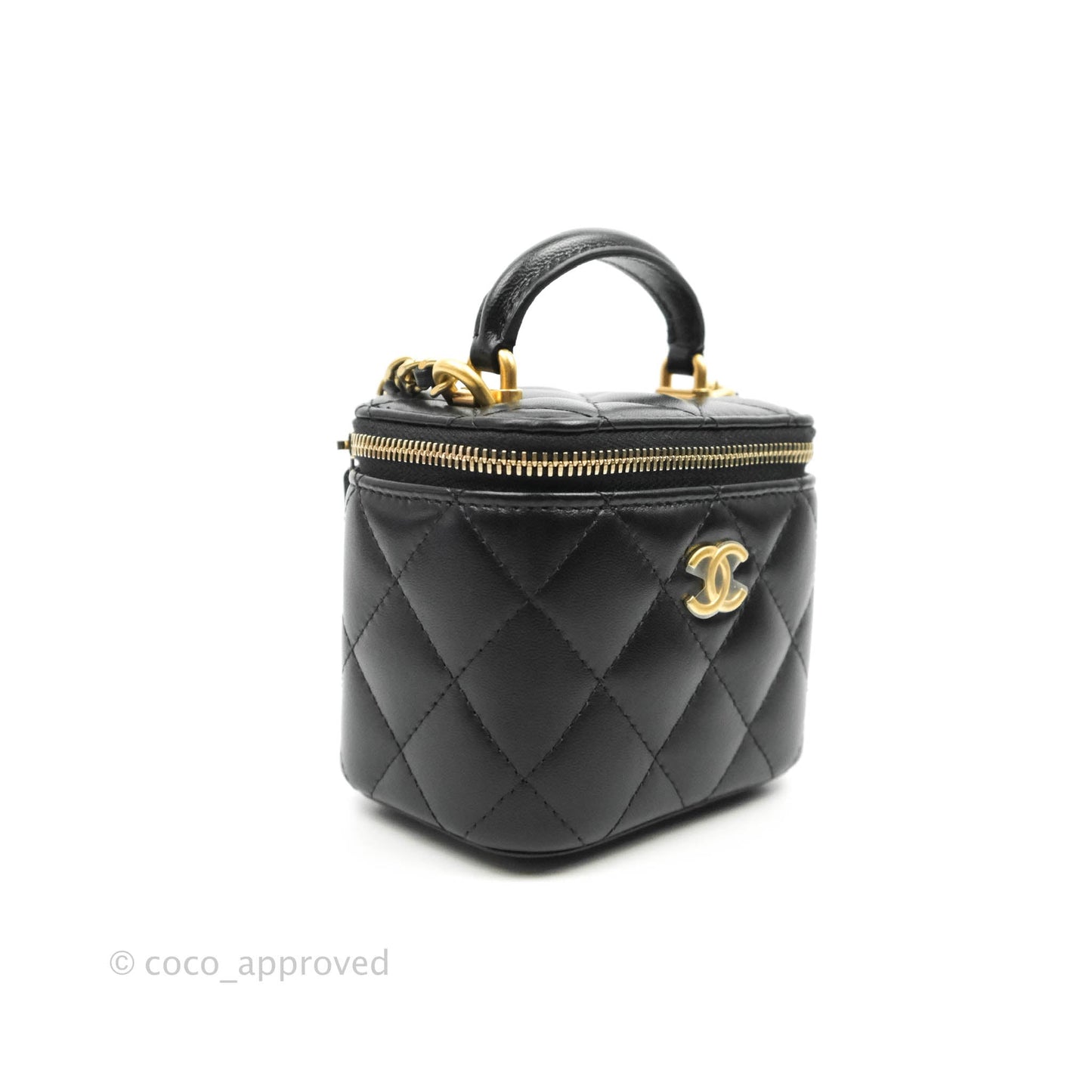 Chanel Mini Top Handle Vanity With Chain Black Lambskin Gold Hardware