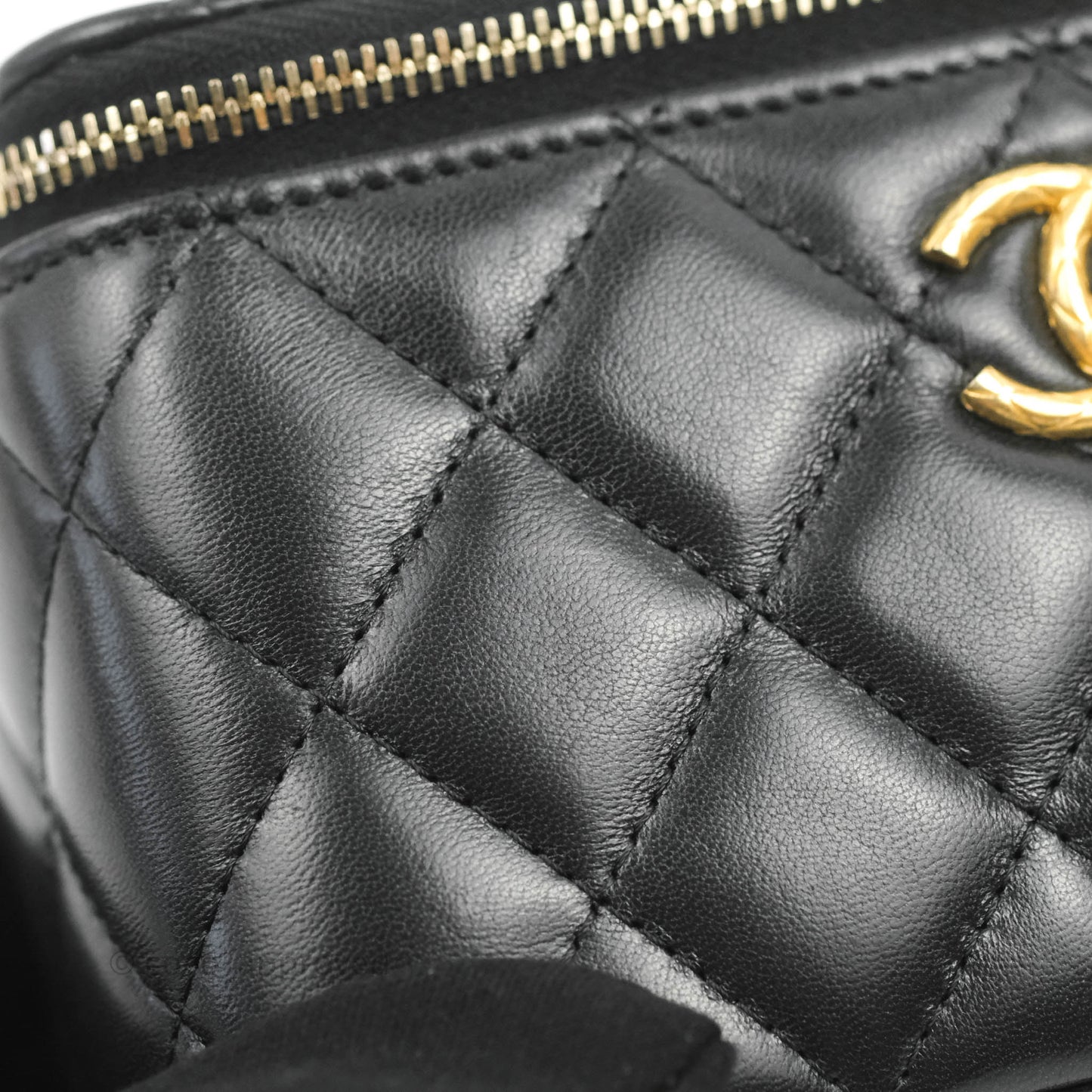 Chanel Vanity with Adjustable Chain Black Lambskin Aged Gold Hardware 22K