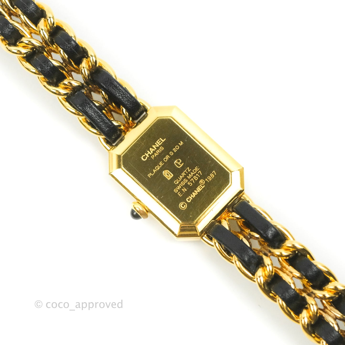 Chanel Vintage Première Watch Black Leather Gold Plated Size L