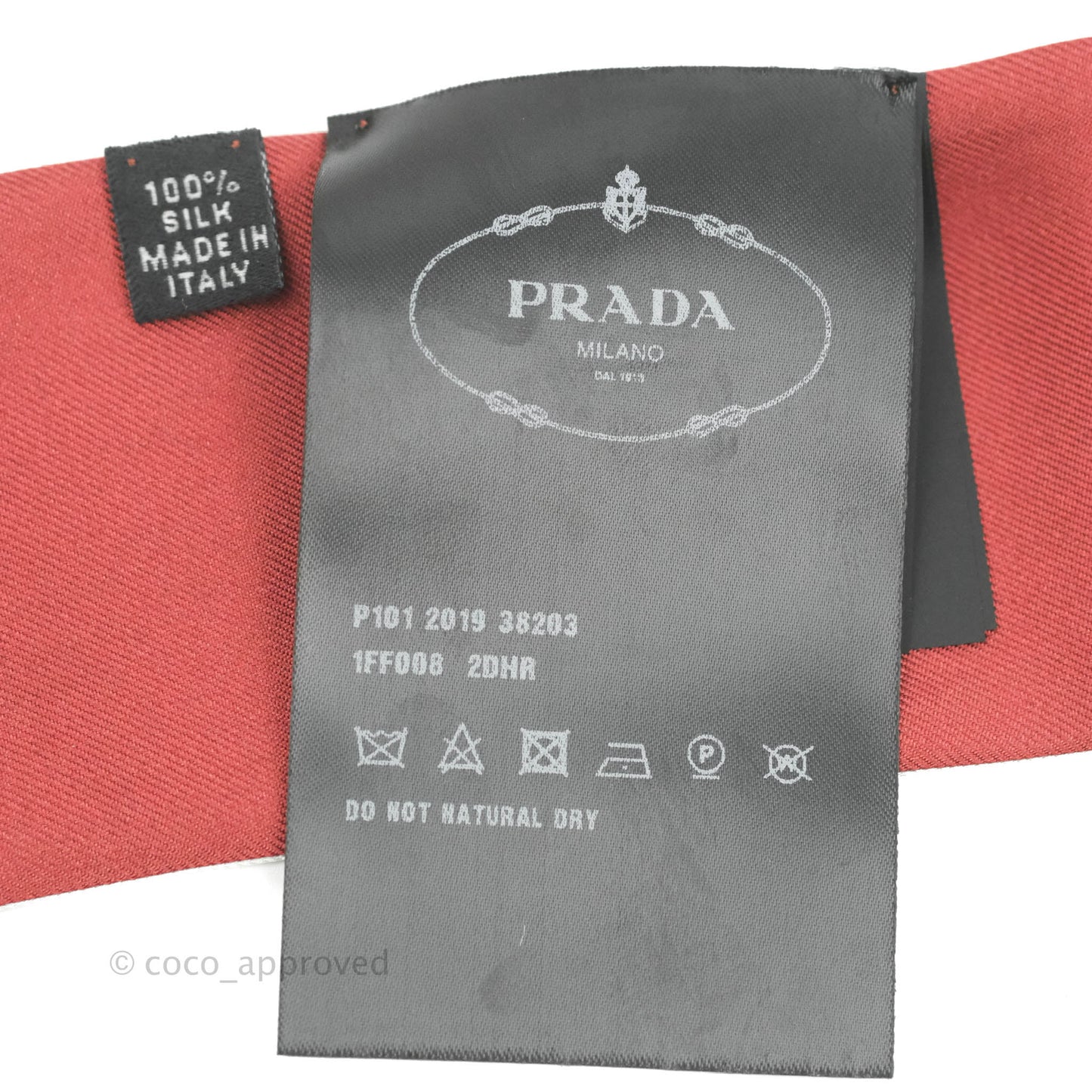 Prada Silk Print Scarf Twilly in Pink/Red