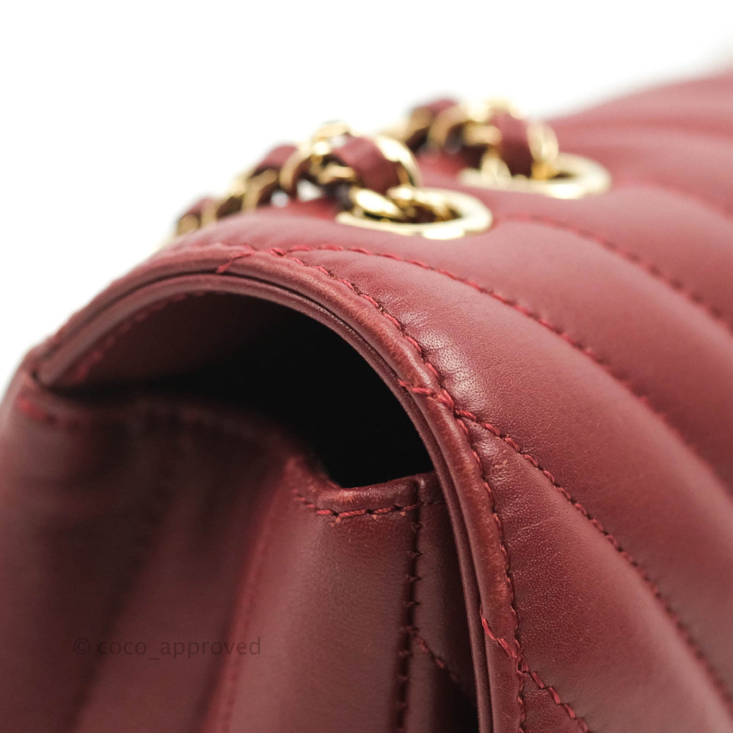 Chanel Small Statement Chevron Flap Bag Burgundy Lambskin Gold Hardware