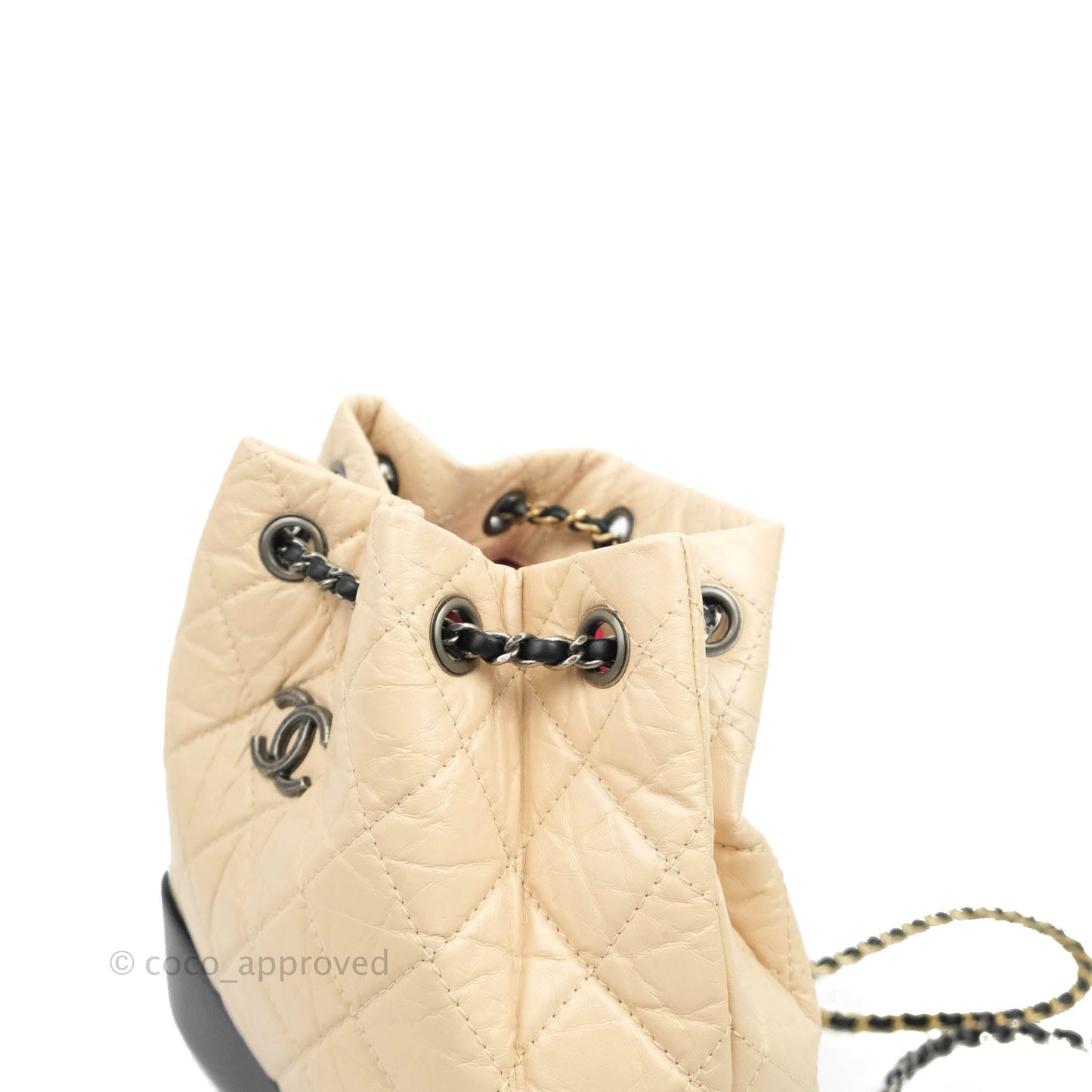 Chanel Small Gabrielle Backpack Beige Black Aged Calfskin