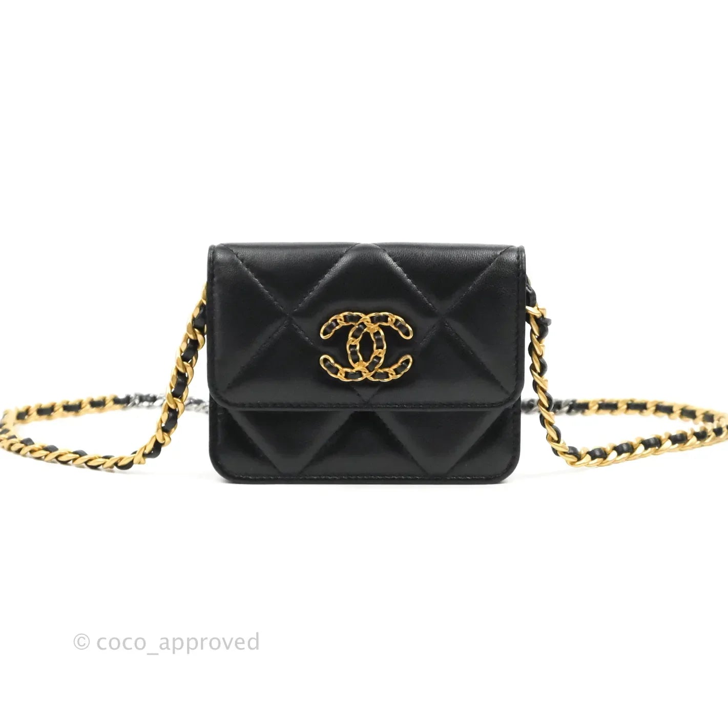 Chanel 19 Card Holder With Chain Black Mixed Hardware